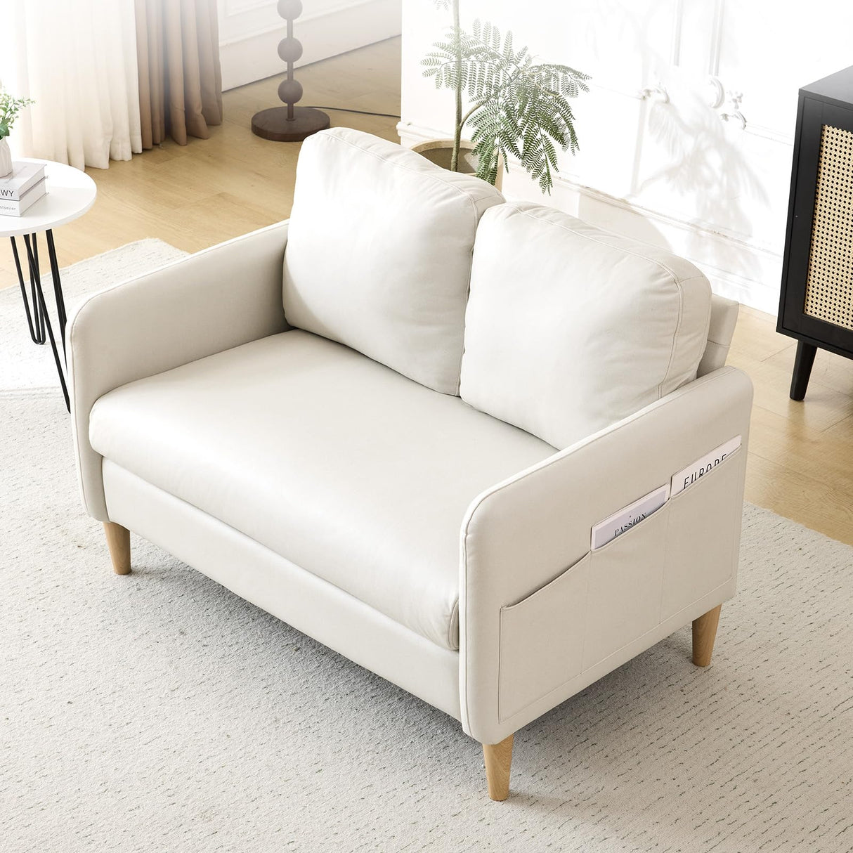 VINGLI 47" Small Couch, Beige Loveseat Mini Couch Mid Century Modern Decor Love Seat for Small Spaces Living Room, Bedroom, Play Room VINGLI