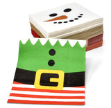 Gift Boutique 120 Christmas Character Cocktail Beverage Napkins Holiday Disposable Paper Napkin Cute Xmas Winter Snowman Reindeer Elf & Santa Belt Dessert Napkins for Home Dinner Buffet Party Supplies Gift Boutique