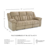 Signature Design by Ashley Tip-Off Classic Wall Hugger Power Reclining Sofa with Adjustable Headrest and USB Ports, Light Brown Signature Design by Ashley