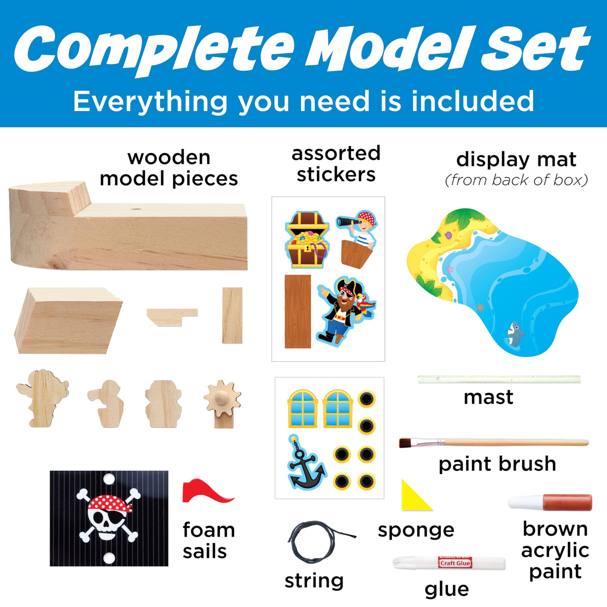 Creativity for Kids Buildeez! Easy Wooden Model Set: Pirate Ship, Sea Skull - DIY Arts & Crafts Kit, STEM Toys and Gift for Kids, Boat Toys for Boys (Ages 5+) Creativity for Kids