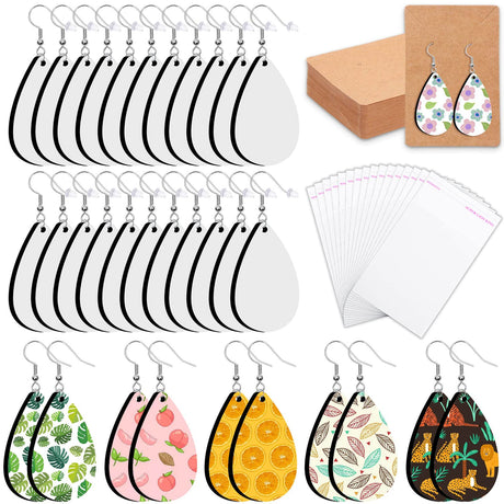 60 Pieces Sublimation Blanks Products, modacraft Sublimation Blank Earrings with Earring Hooks Jump Rings Ear Plugs Holder Cards Bags for Jewelry DIY Making Modacraft