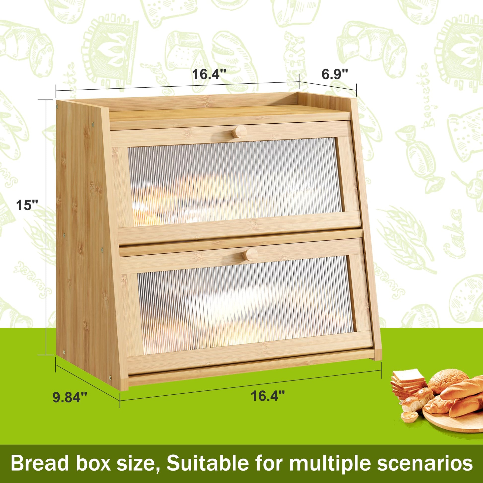 BMOSU Large Bread Box for Kitchen Countertop Double Layer Bread Box Farmhouse Bamboo Bread Box Self-Assembling (Natural) - WoodArtSupply