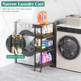 Giwil 4-Tier Slim Rolling Storage Cart for Kitchen Bathroom Organizer, Mobile Narrow Storage Cabinet Utility Cart with Wood Rack on Wheels for Pantry Laundry Small Space Giwil