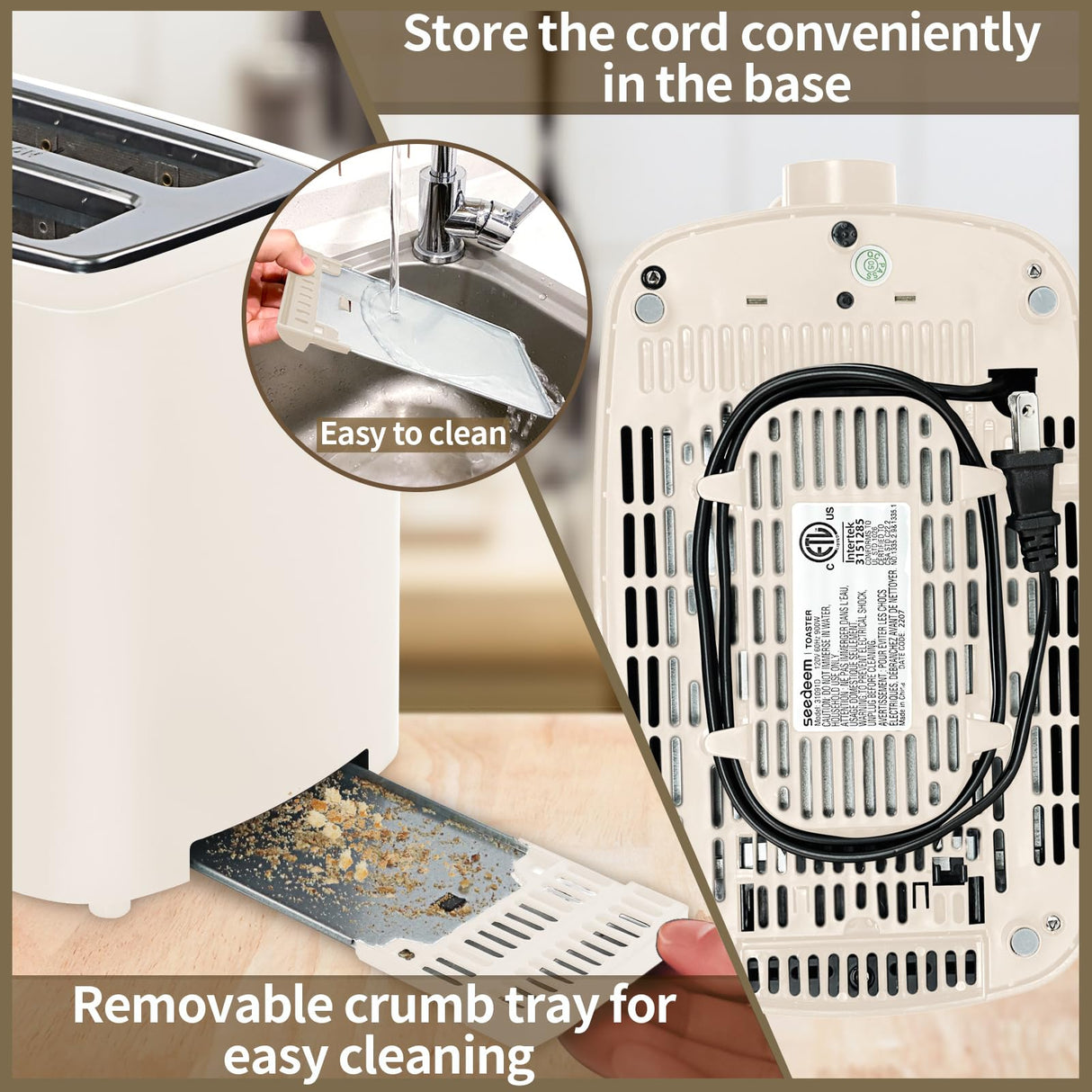 SEEDEEM Toaster 2 Slice, Bread Toaster with LCD Display, 7 Shade Settings, 1.４'' Extra Wide Slots Toaster with Cancel, Bagel, Defrost, Reheat Functions, Removable Crumb Tray, 900W, Cream White SEEDEEM