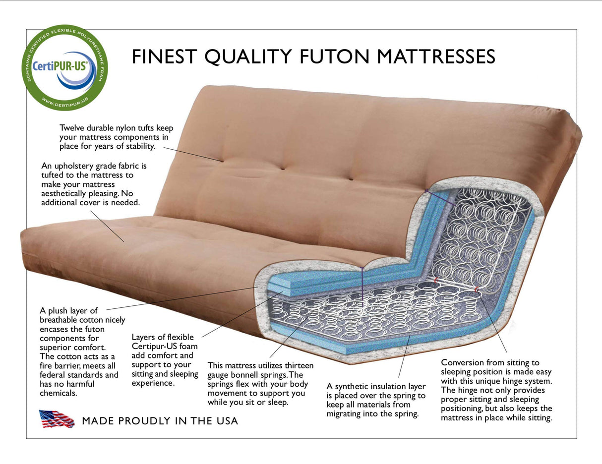 Queen Size Phoenix Espresso Frame w/ 7 Inch Mattress Microfiber Suede Futon Set Wood Sofa Bed (Black Mattress, Frame w/Drawers (Queen Size)) Kodaik