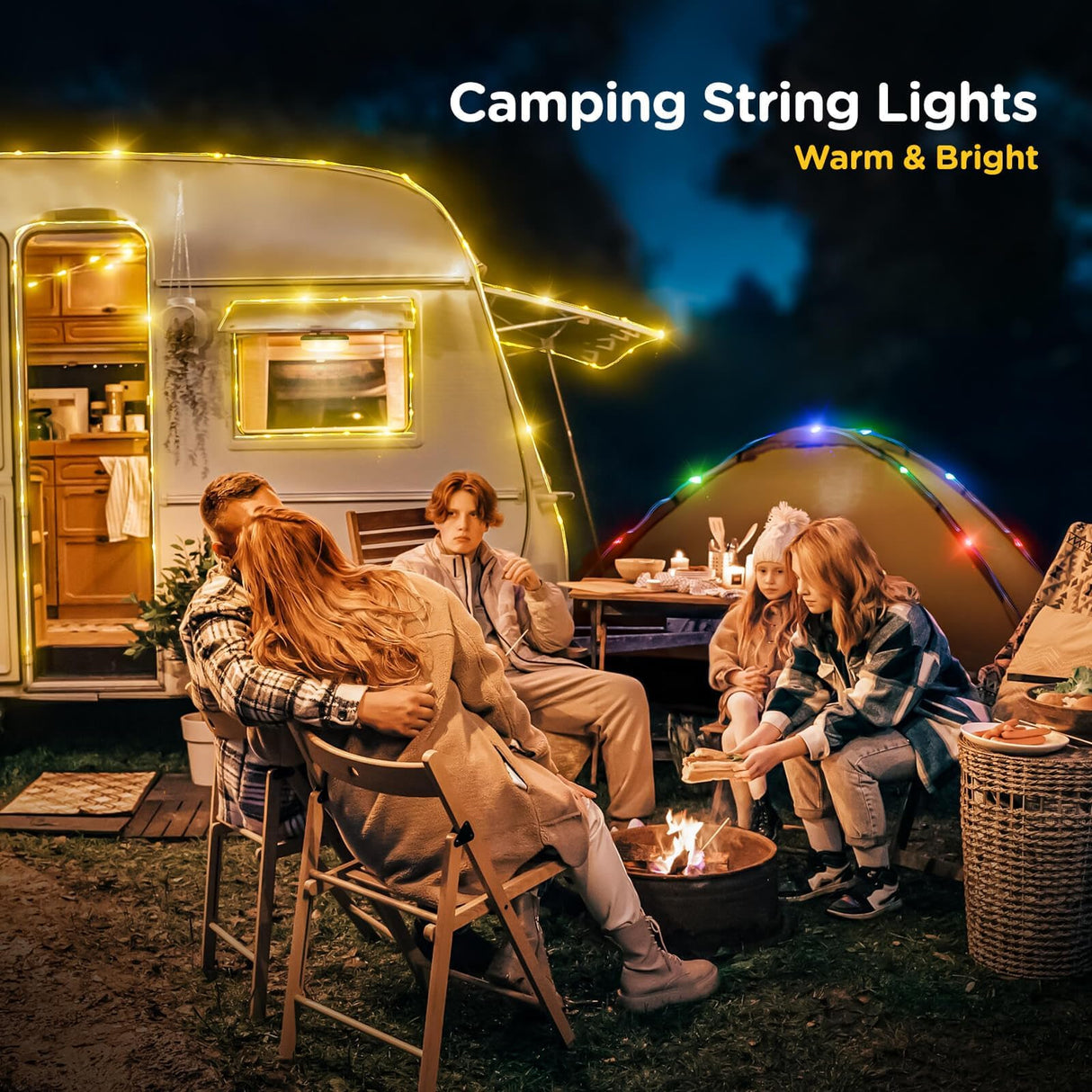 OGERY Camping String Lights, 4 in 1 Quick Storage 32.8FT Rechargeable Tent Lights String with 8 Lighting Modes, Hanging Waterproof Portable LED Lamp for Outdoor Patio Awning Garden Party Essentials OGERY