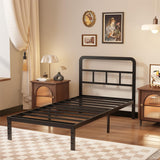 Husleephu Twin Bed Frames with Headboard, 12 Inch Heavy Duty Metal Twin Platform Bed Frame, No Box Spring Needed, Noise Free, Easy Assembly, Black Husleephu