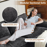 VINGLI 87" Convertible Sectional Sofa,L-Shape Deep Seat Sofa Couch for Living Room,Modern Chenille 2 Seat Loveseat Sofa with Ottoman for Small Space(Black, 87") VINGLI