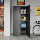STANI Metal Storage Cabinet, Locking Steel Storage Cabinet with 4 Doors and 2 Adjustable Shelves, 71" Steel Lockable File Cabinet, Tall Steel Cabinet STANI