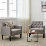 TYBOATLE Accent Chairs Set of 2 Comfy Living Room Chair Tufted Mid Century Modern Accent Chair, Cozy Upholstered Reading Arm Chair for Office, Bedroom (Light Grey, Set of 2) TYBOATLE