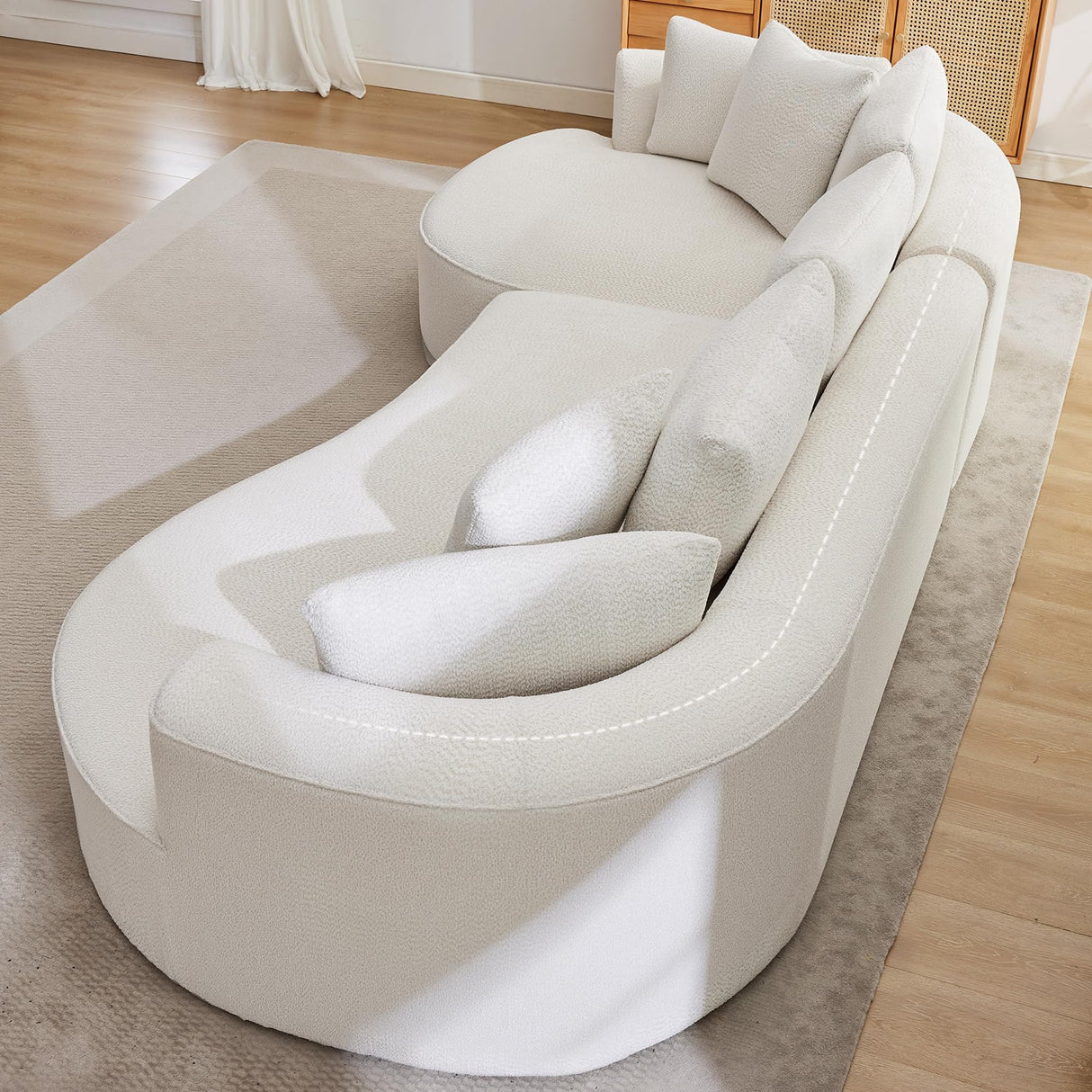 Opiesit 124" Oversized Boneless Couches for Living Room, Sectional Curved Sofa with 7 Pillows, L-Shape Boneless Couch with Deep Seat, High-Density Memory Foam, No Assembly Required, Chenille (White) Opiesit