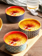 DOWAN Ramekins with Lids 4 oz Oven Safe for Creme Brulee Souffle, Ceramic Custard Cups for Baking, Mini Bowls for Pudding Dip Ice Cream, Set of 6, Vibrant Colors DOWAN