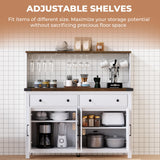 VVFLU Hutch Storage Cabinet Buffet with Drawers, and Charging Station, Coffee Bar Cabinet with Barn Doors, Wine Rack and Hooks, Countertop, Long Farmhouse, White, for Kitchen, Dining Room, 60" High VVFLU