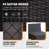 JOYURE 8 Pieces Patio Furniture Set All-Weather Outdoor Wicker Sectional Conversation Sofa Rattan Patio Seating Sofa with Cushion and Glass Table for Porch Poolside,Beige JOYURE