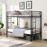 Yehha Metal Bunk Beds for Kids & Youths, Twin Over Twin Bunk Bedframe with 2 Ladders and Full-Length Guardrail, No Box Spring Needed, Noise Free, Convertible 2 Beds, Young Black Yehha