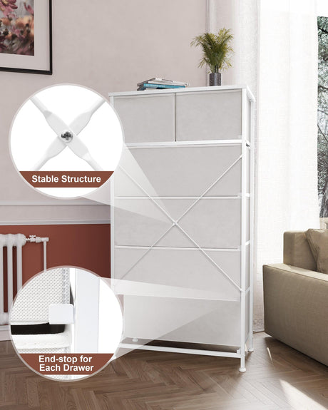 Crestlive Products Tall Dresser for Bedroom Vertical Skinny Dresser - Sturdy Steel Frame, Wood Top, Easy Pull Fabric Bins- Organizer Unit for Bedroom, Entryway, Closets - 6 Drawers (White) Crestlive Products