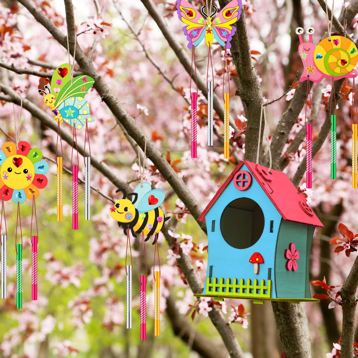 VioraWhite 14 Pcs Bird House Crafts Wooden Bird Houses to Paint DIY Birdhouse Kit Wood Building Projects Activities Arts and Crafts Kit Includes Paints Brushes Adults Build Craft VioraWhite