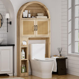 Spurgehom Over The Toilet Storage Cabinet, Bathroom Shelf Organizer Freestanding, Bathroom Arch Cabinet Over Toilet with Toilet Paper Holder and Anti-Tipping Device (Wood & Wicker Door) Spurgehom