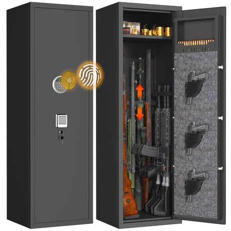 Metallitrend 10-15 Large Gun Safe Cabinet with 3 Pistol Pouches,Rifle Gun Safes for Home Fireproof Waterproof Adjustable Rack and Biometric Lock,Heavy-Duty Gun Safes for Rifles and Shotguns Money Metallitrend
