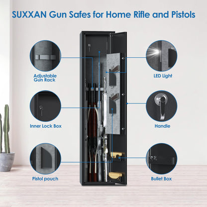 SUXXAN Home Rifle and Pistols Gun Safe with LED light and Alarm System,Digital Keypad Lock,Quick Access 4-5 Rifle and 2 Pistol,Long Gun Cabinet with Removable Shelf,Built-in Small Cabinet - WoodArtSupply