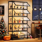Orixal Display Cabinet with Acrylic Glass Doors, 5-Tier Transparent Bamboo Curio Display Case for Figures, Display Shelves for Collectibles & Kids Bookcase for Home, Office, Playroom, Living Room Orixal
