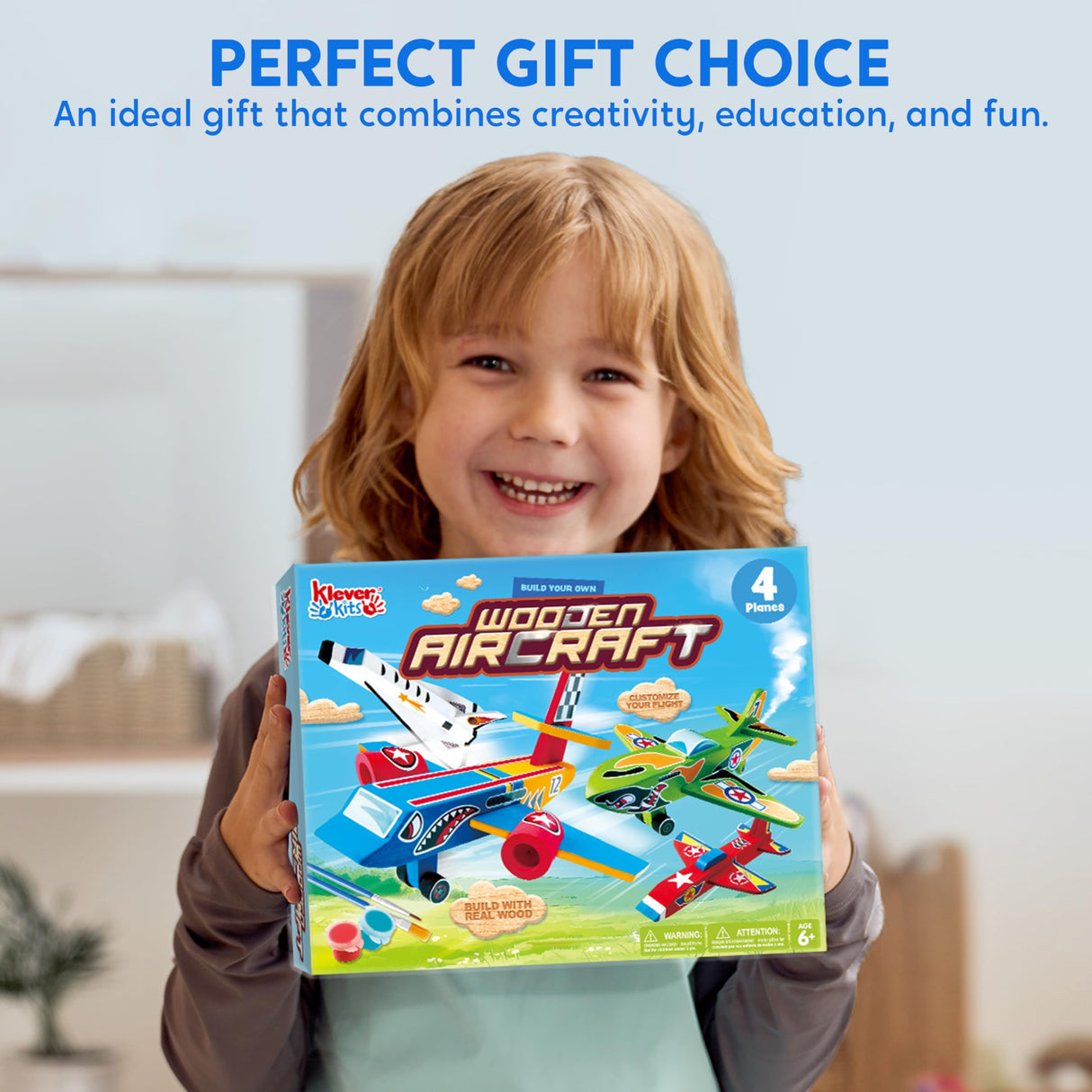 Klever Kits 4 DIY Wooden Aircrafts-Build & Paint Your Own Wooden Airplane Craft Kit, Art & Craft Kit DIY Projects, Easy to Assemble Birthday Gifts for Boys 6-12 Year Old Klever Kits