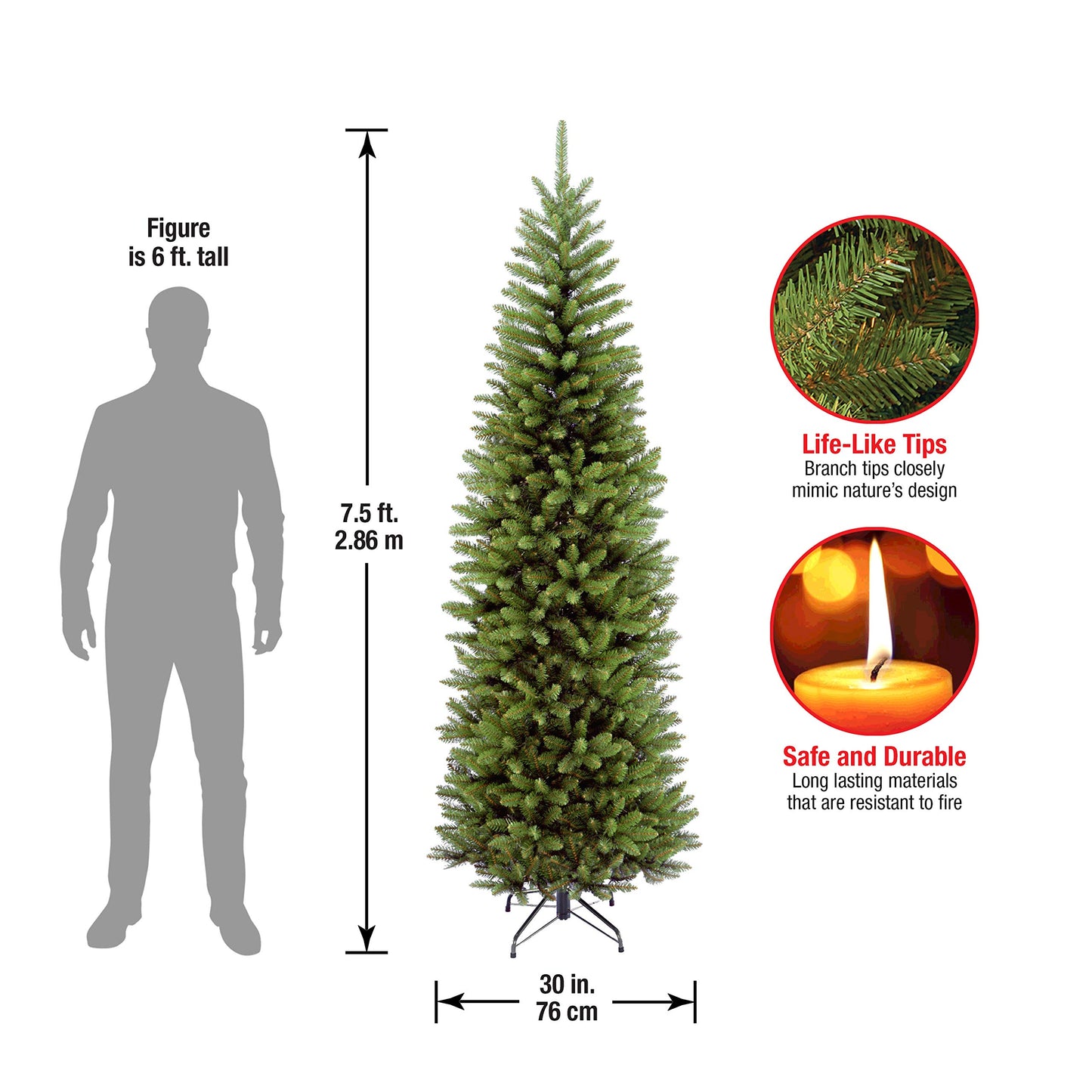 National Tree Company Artificial Slim Christmas Tree, Green, Kingswood Fir, Includes Stand, 7.5 Feet