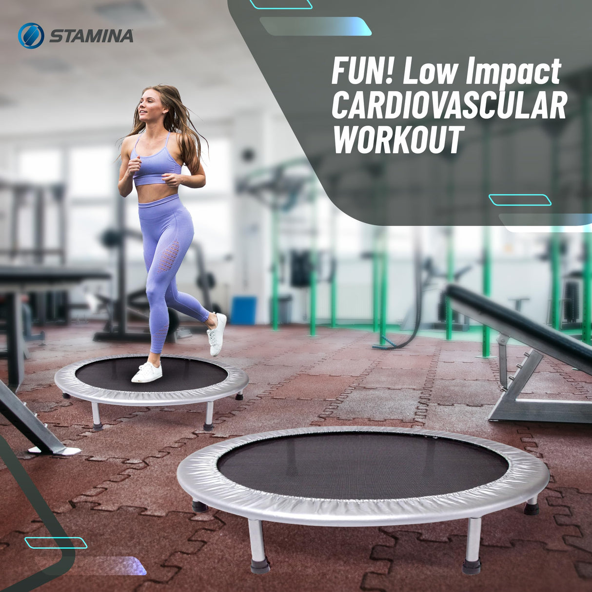 Stamina 36 Inch Durable Rugged Steel Frame Folding Trampoline with MUUV Coaching Audio App and 250 Pound Weight Capacity, Gray Stamina