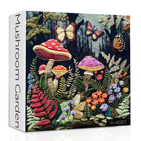 Mushroom Garden Puzzles for Adults 1000 Pieces, Forest Mushroom Butterfly Jigsaw Puzzles, Flowers Nature Plant Embroidery Puzzle as Home Decor PPuzzling
