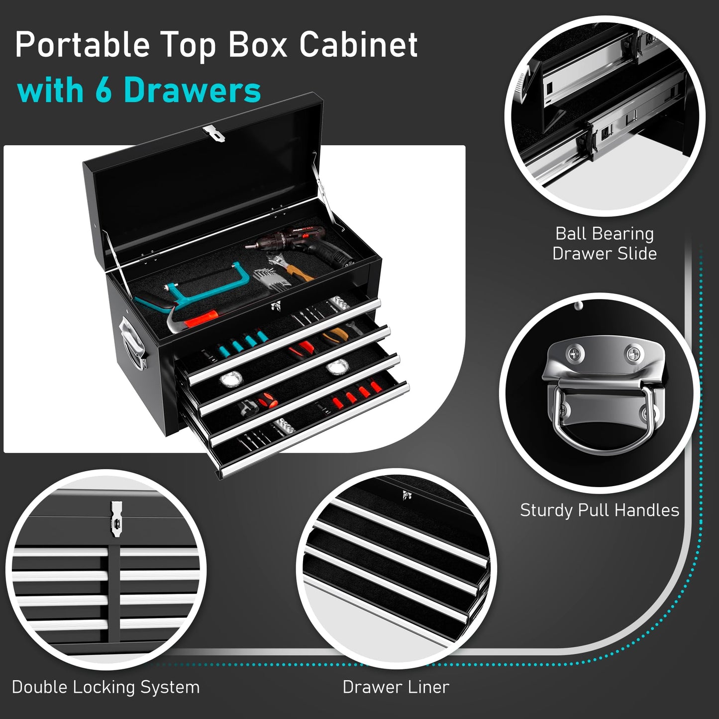 INTERGREAT 5-Drawer Rolling Tool Chest, High Capacity Tool Chest with Lockable Wheels, 2-in-1 Detachable Steel Tool Storage Cabinet with Lock and Drawers for Garage, Workstation, Barbershop(B - WoodArtSupply