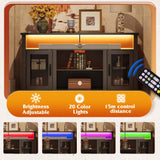 WLIVE TV Stand for 65 Inch TV, Retro Entertainment Center with LED Lights, Farmhouse TV Console wirh Open Shelves and Glass Cabinet Doors, Black WLIVE