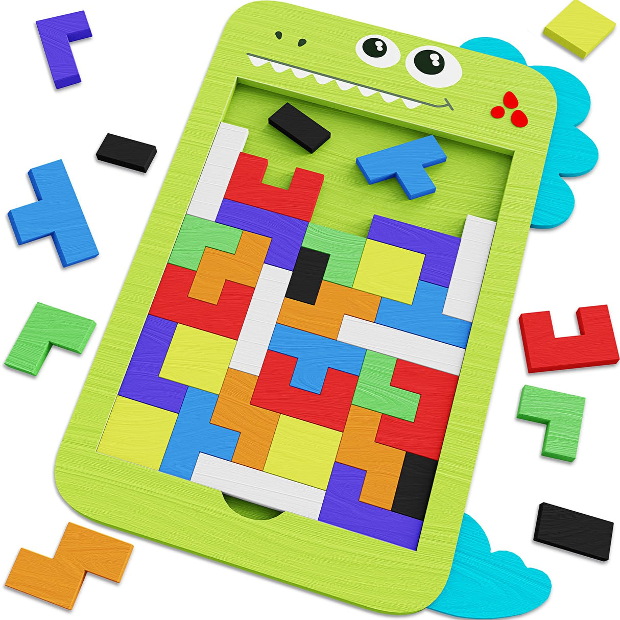 MindPal 40 Pcs Wooden Blocks Puzzles, Jigsaw Puzzles, Dinosaur Wooden Brain Teaser Puzzles IQ Game Toy, Educational Puzzle, Intelligent Tangram 3D Russian Blocks for 3+ Years Old Kids MindPal