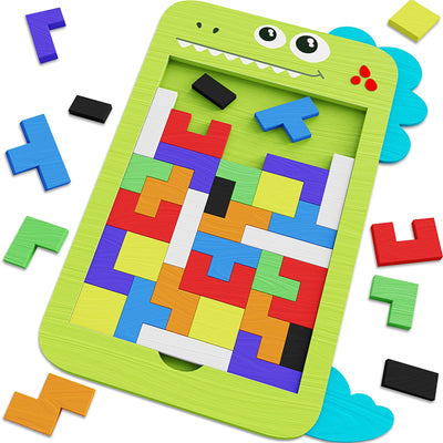 MindPal 40 Pcs Wooden Blocks Puzzles, Jigsaw Puzzles, Dinosaur Wooden Brain Teaser Puzzles IQ Game Toy, Educational Puzzle, Intelligent Tangram 3D Russian Blocks for 3+ Years Old Kids