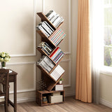 JoanKaren Tree Bookshelf with Storage, 8 Tier Wooden Tall Book Shelf, Floor Standing Bookcase for Kids and Adults, Utility Organizer Shelves for Living Room, Bedroom, Home Office, Brown JoanKaren