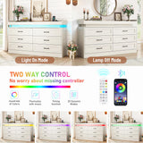 Hlivelood 59" Large Farmhouse 6 Drawers Dresser for Bedroom,Wide Wood Rustic 6 Chests of Drawers for Closet,with LED Light and Power Outlets,Tall Storage Dresser Organizer for Bedroom(White) Hlivelood