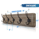 HBCY Creations Weathered Rustic Coat Rack Wall Mount with 5 Hooks, Solid Pine Wood 24 inch Wall Hooks for Entryway, Mudroom, Hallway, Bathroom - Vintage Farmhouse Style Wall Mounted Towel Rack HBCY Creations