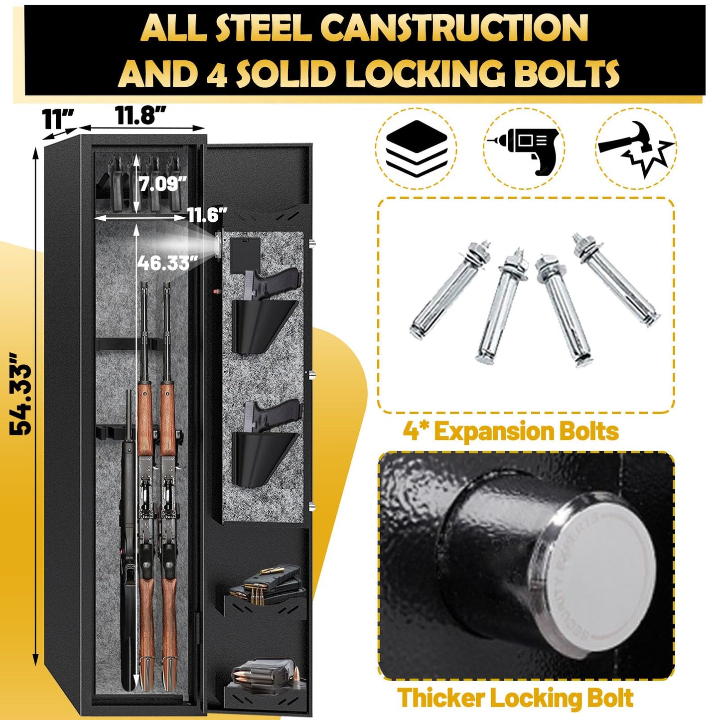 KAER 4-5 Gun Safes for Home Rifle and Pistols,Gun Safes,Shotgun Rifle Safe,Gun Safes for Rifle and Shotguns,Long Gun Cabinets with Fingerprint/Digital Keypad/Removable Shelf for Rifles Safes - WoodArtSupply