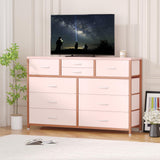 Jojoka Wide 10 Drawer Dresser,TV Stand Entertainment Center Fabric Storage Dressers Drawers for Bedroom, Hallway, Nursery, Closets, Steel Frame, Wood Top (Pink) Jojoka