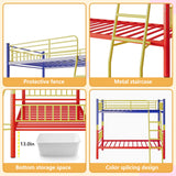 PAOFIN Metal Bunk Bed Twin Over Twin, Industrial Bunkbeds with Ladder and Full-Length Guardrail, Space-Saving Bed Frame Noise Free, No Boxing Spring Needed, Colorful PAOFIN
