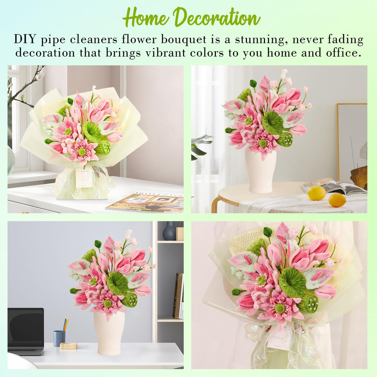 Pipe Cleaners Craft - Pipe Cleaners Flowers, Pipe Cleaner Flower Kit, DIY Pipe Cleaners Flower Bouquet Craft Supply Kit for Art Project Activity, Birthday Mother’s Day Anniversaries Graduations Gifts ERNTRNL