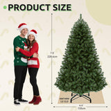 GOOBED Prelit Green Christmas Tree 7.5FT with Remote Control, Pre-Lit Green Artificial Hinged Spruce Christmas Tree with 1450 Tips, 550 LED Lights and 11 Light-Modes for Home, Party Decoration GOOBED