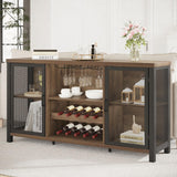 Launica Wine Bar Cabinet, Industrial Coffee Bar Cabinet Farmhouse for Liquor and Glasses, Sideboard Buffet Cabinet with Storage Rack for Home Kitchen Dining Room, Rustic Oak, 55 In Launica