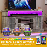 DWVO Farmhouse Television Stand for 75 Inch TV w/Outlets, LED Modern Entertainment Center with Glass Doors and Adjustable Storage Shelves, Media Console TV Cabinet for Living Room, Grey DWVO