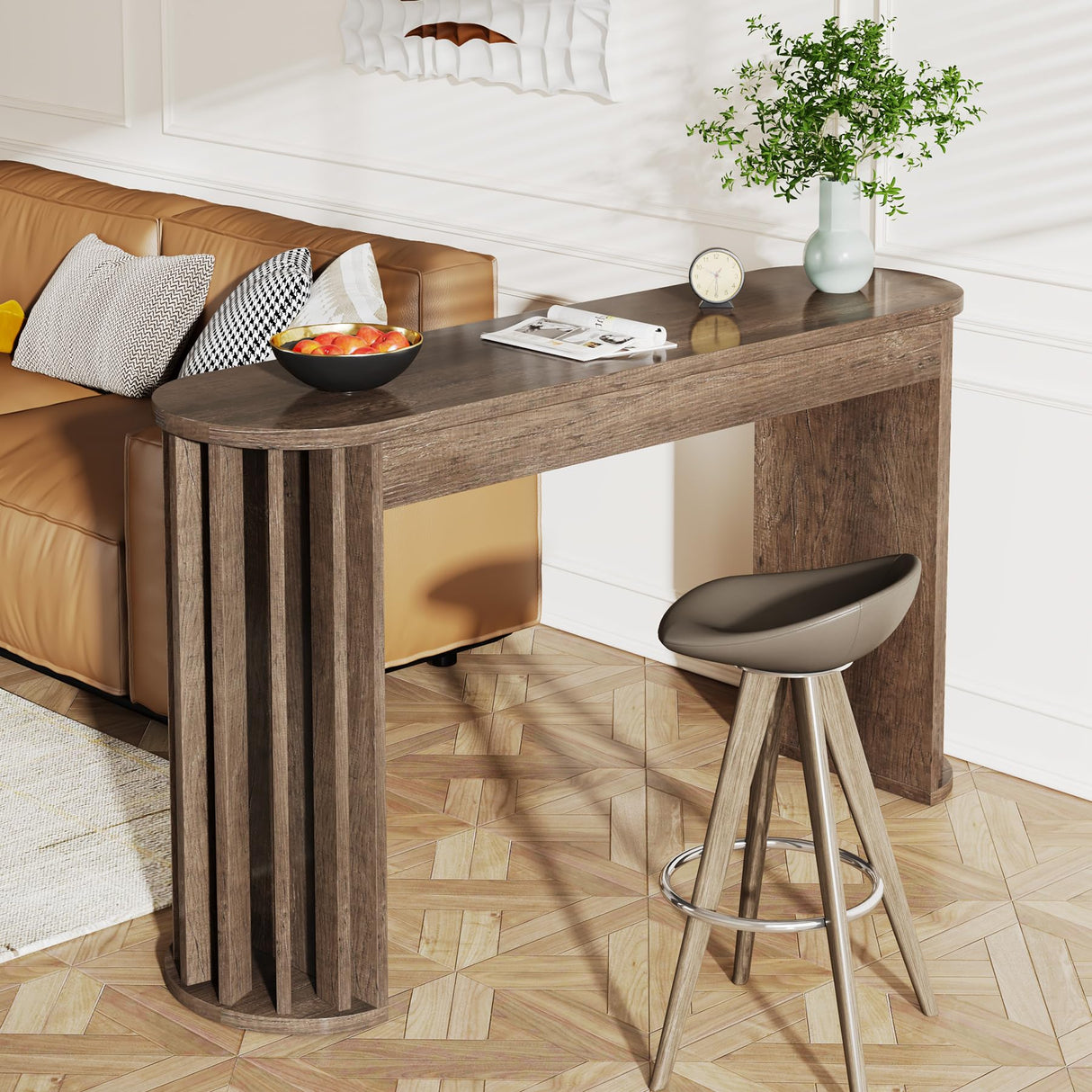 Tribesigns 59" Long Bar Table, Farmhouse Kitchen Counter Height Table with Sturdy Frame, Wooden Bar Height Pub Table for Dining Room, Living Room, Easy Assembly (1, Gray) Tribesigns