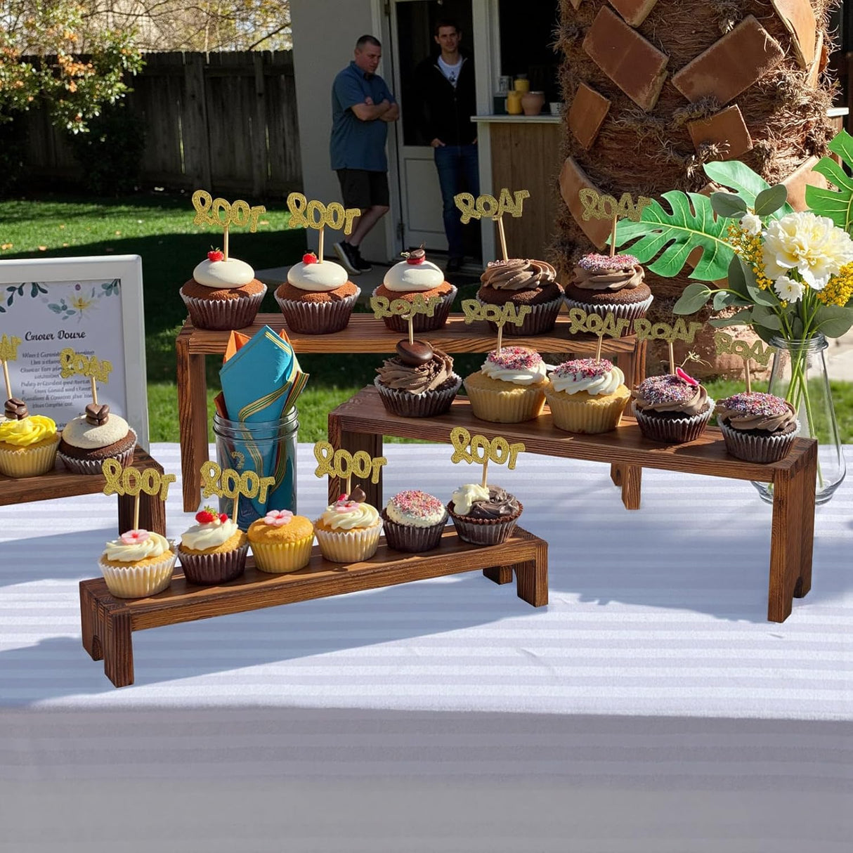 2 Set Large Wooden Tiered Riser Display Stands for Vendor Events,Stackable Wooden Cupcake Stand,Farmhouse Decor Wood Dessert Table Display Set,Vendor Booth Display Items,Food Display Risers for Party（12-11.2-10.4-9.6IN） Vecxoty