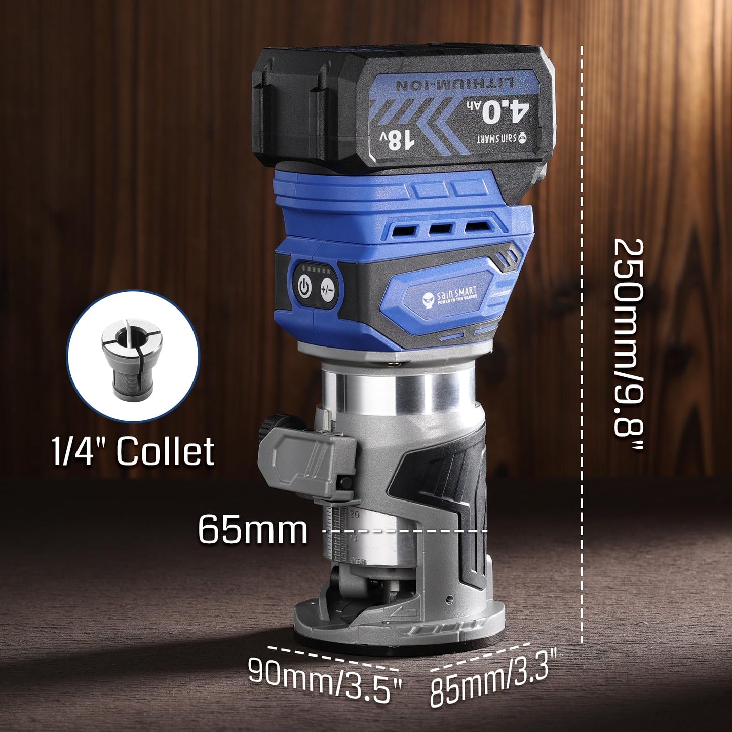 SainSmart Cordless Router With 2PCS Batteries, 18V-21V Brushless Compact Router Wood Tool, Fixed Base, 5 Level Speeds, 28000 R/MIN MAX, with 1/4” Collet, for CNC Woodworking & DIY Project - WoodArtSupply