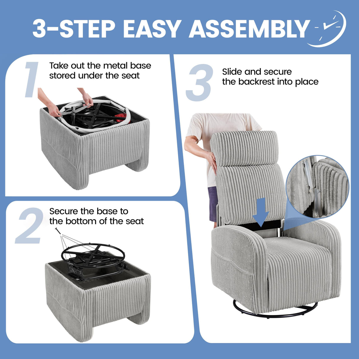 Yaheetech 360° Swivel Glider Chair for Nursery, Rocking Chair Nursing Chair with Side Pockets, Corduroy Glider for Living Room with High Back Light Gray Yaheetech