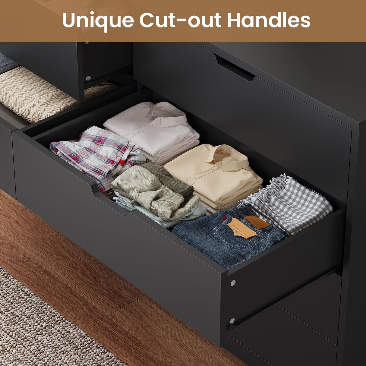 HAUOMS Modern 8 Drawer Dresser, Black Chest of Drawers for Bedroom,Closet Dressers with Drawers for Living Room, Entryway, Hallway HAUOMS