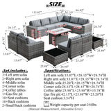 HOOOWOOO Outdoor Patio Sectional Furniture Sofa Set with Propane Fire Pit Table,13 Piece Large Modern Wicker Couch with Widened Armrest,Modular L Shaped Conversation Seating Set(Grey Strip) HOOOWOOO