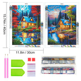 YOYA 2 Pack Log Cabin Diamond Painting Kits for Adults, Lake Cabin 5D Diamond Art Kits for Adults, DIY Scenery House Full Drill Gem Art Painting Kit for Home Wall Decor 12 x 16 Inch YOYA